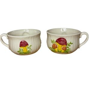 Mushroom Mug Retro 1970's 3D Coffee Cup MCM Soup Bowl Vintage? Set of 2 EUC